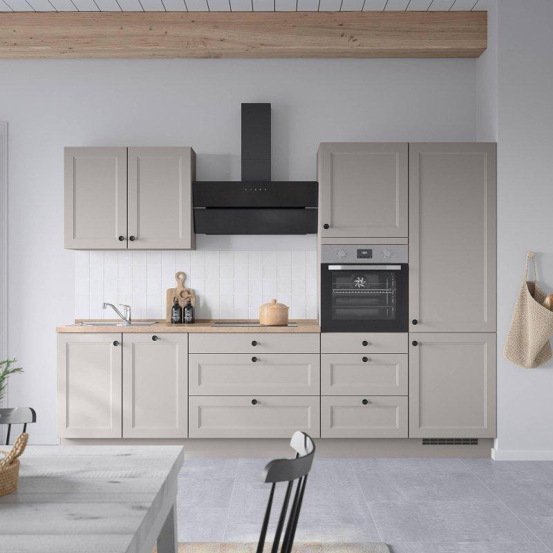 Taş Grisi Folyo Kaplı Frenli Kapaklı Metal Kulplu Havana Dekor Tezgahlı Hazır Mutfak - 300 cm - 185831