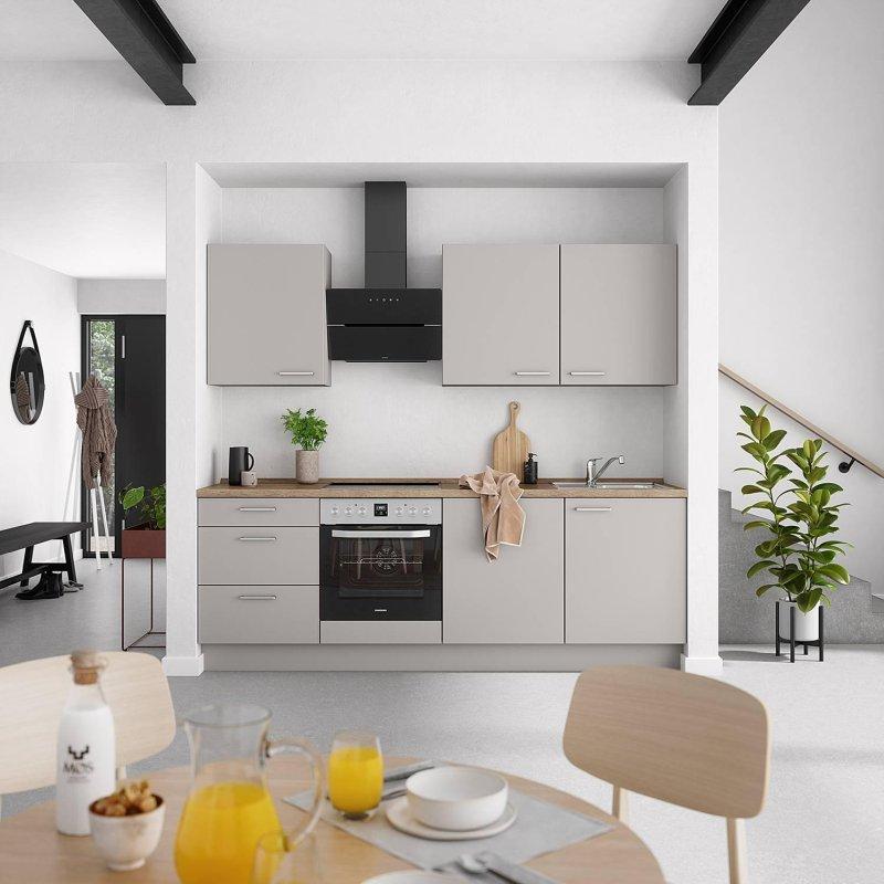 Taş Grisi Kaplamalı Frenli Kapaklı Metal Kulplu Mutfak Modeli - 240 cm - 185666