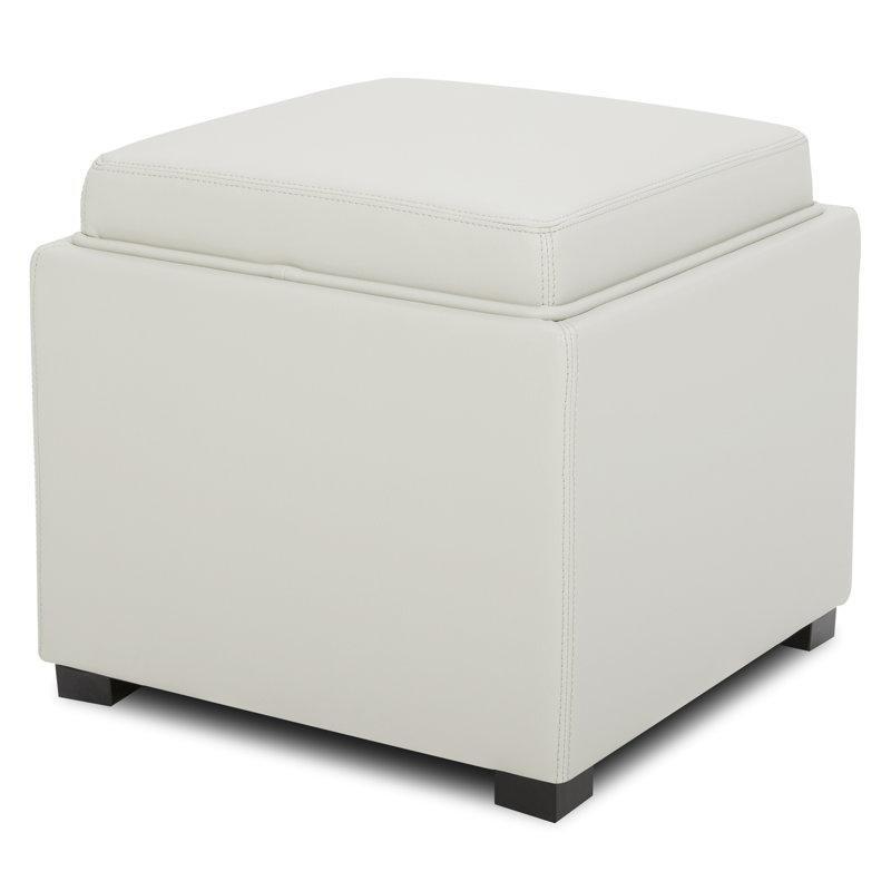 Taş Rengi Suni Deri Tepsili Sandıklı Küp Puf - 45x45 cm - 165211