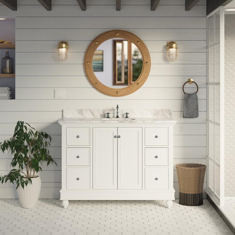 Taş Tezgahlı Masif Ahşap Yavaş Kapanır Çekmeceli Banyo Lavabo Dolabı - 122 cm - 200448