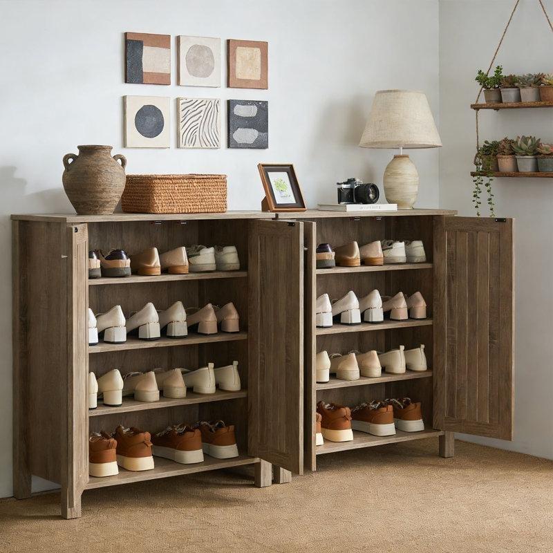 Taupe MDF ve Suntalam Panjurlu Kapaklı 2li Set Ayakkabılık Dolabı - 77 cm - 227831