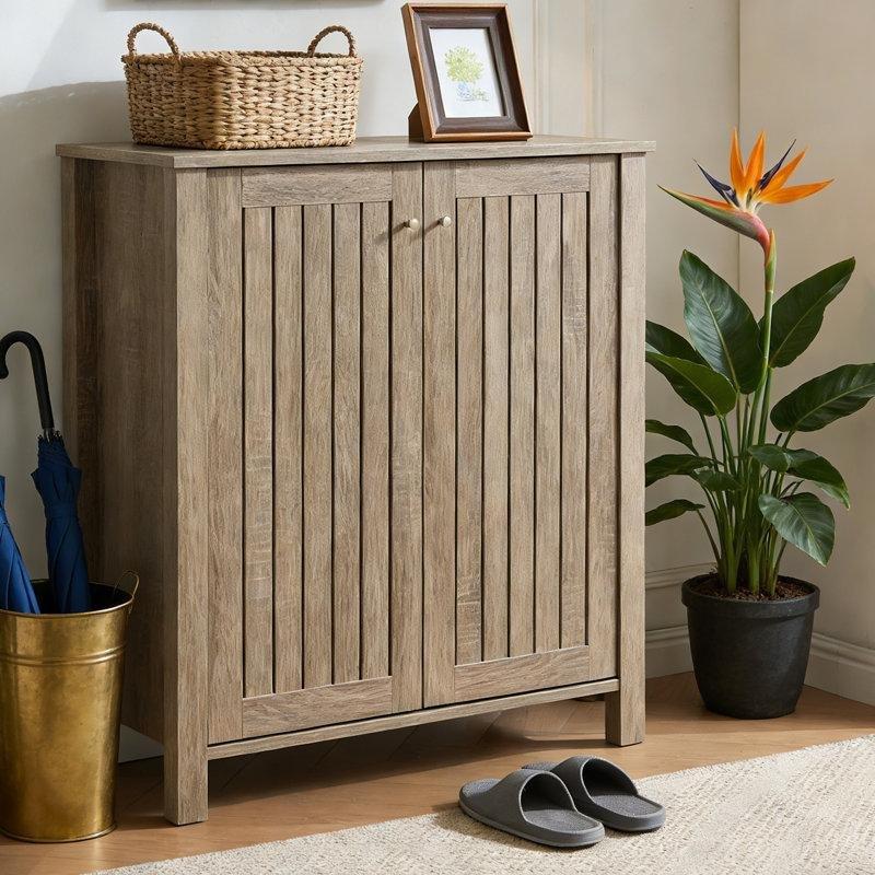 Taupe MDF ve Suntalam Panjurlu Kapaklı 2li Set Ayakkabılık Dolabı - 77 cm - 227831