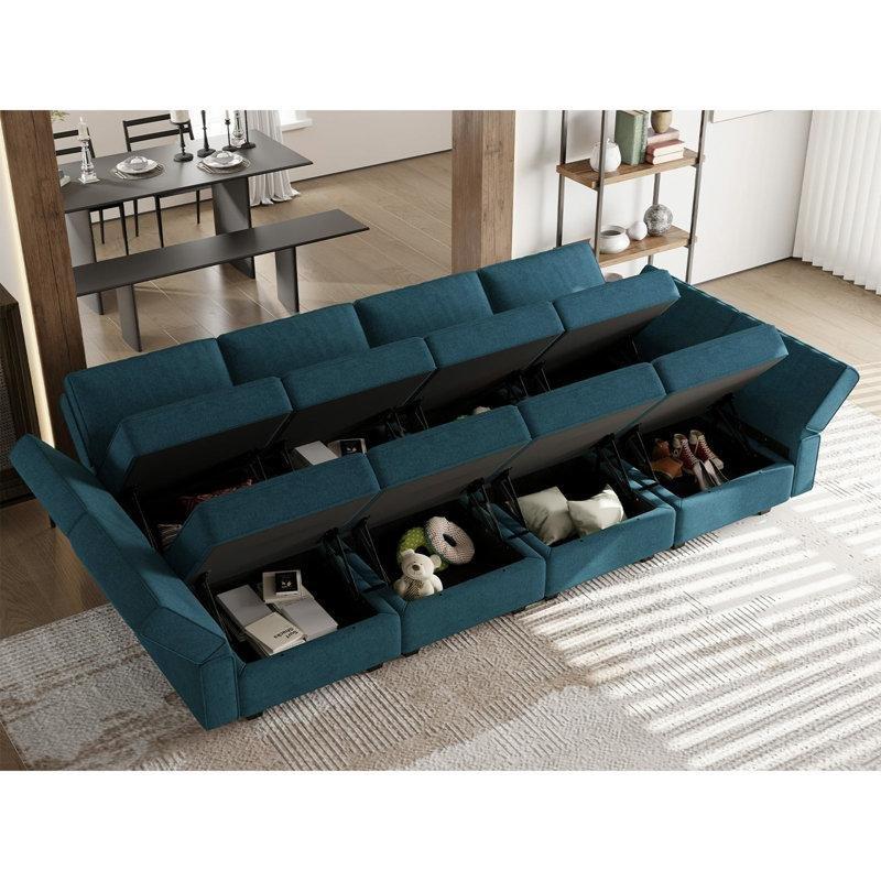 Tavus Kuşu Mavisi Havlu Kumaş Modüler Yataklı Çift Yönlü Köşe Koltuk Takımı - 297 cm - 193380