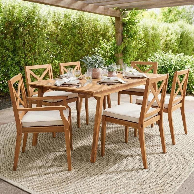 Teak Masif Akasya Ağacı Minderli Dikdörtgen 6 Kişilik Bahçe Masa Takımı - 174x96 cm - 215065
