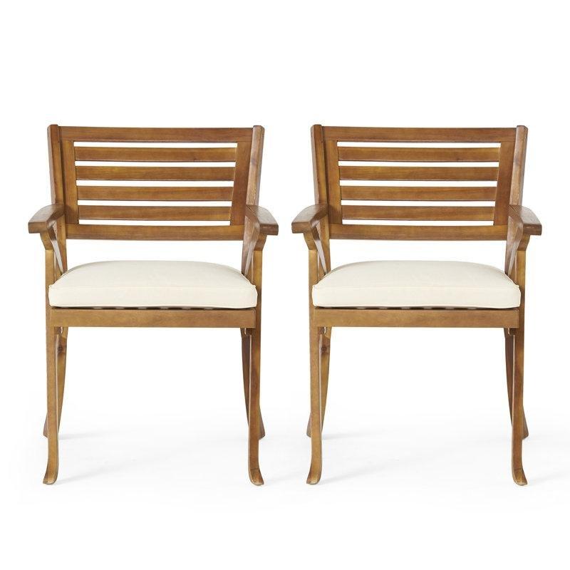 Teak Masif Akasya Bej Minderli Kollu Bahçe Sandalyesi 2li Set - 173273