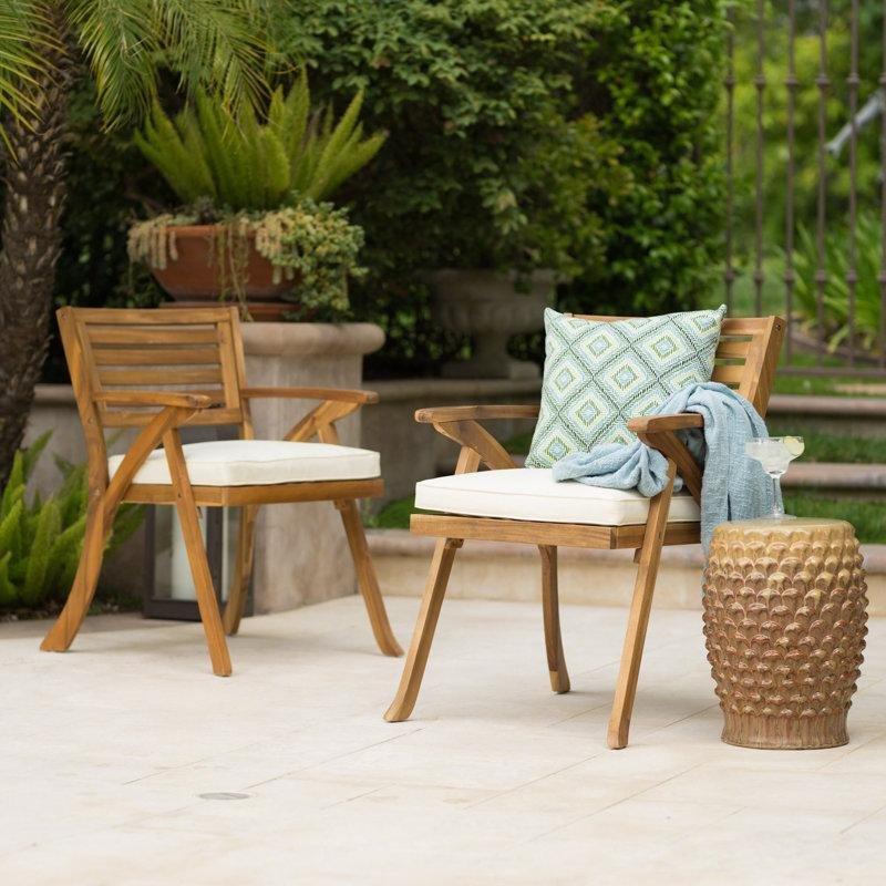 Teak Masif Akasya Bej Minderli Kollu Bahçe Sandalyesi 2li Set - 173273 Teak Masif Akasya Bej Minderli Kollu Bahçe Sandalyesi 2li Set - 173273