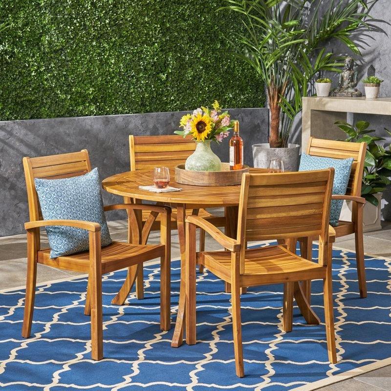 Teak Masif Akasya Yuvarlak 4 Kişilik İstiflenebilir Bahçe Masa Takımı - 214665