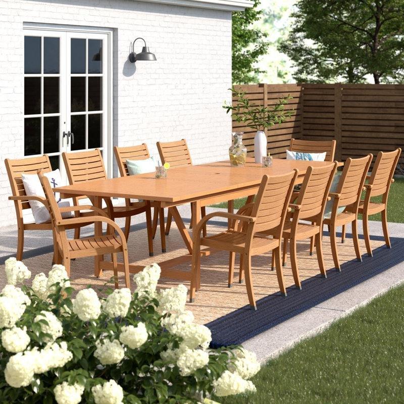 Teak Masif Okaliptüs Ahşap Açılır İstiflenebilir 10 Kişilik Bahçe Masa Takımı - 213541