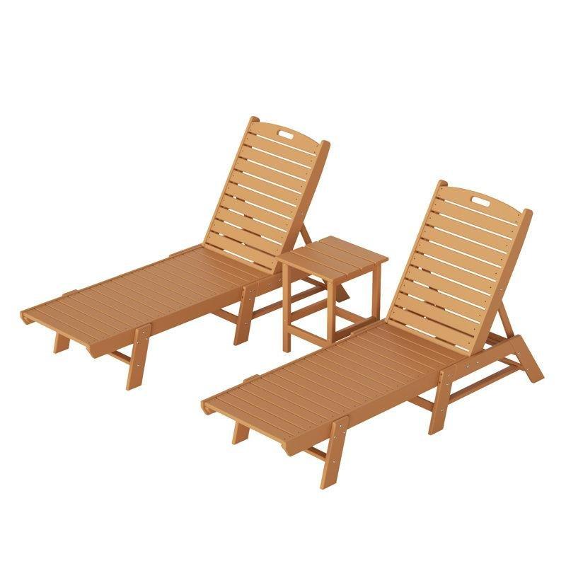 Teak Plastik Katlanabilir Ayarlanabilir Sırtlı Yan Sehpalı Şezlong Seti - 199 cm - 170938