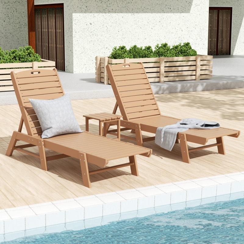 Teak Plastik Katlanabilir Ayarlanabilir Sırtlı Yan Sehpalı Şezlong Seti - 199 cm - 170938