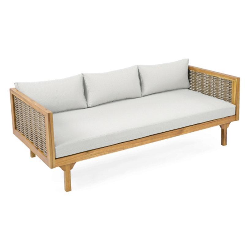 Teak Rattan Kollu Akasya Ağacı 3 Kişilik Minderli Palet Koltuk - 173 cm - 177444