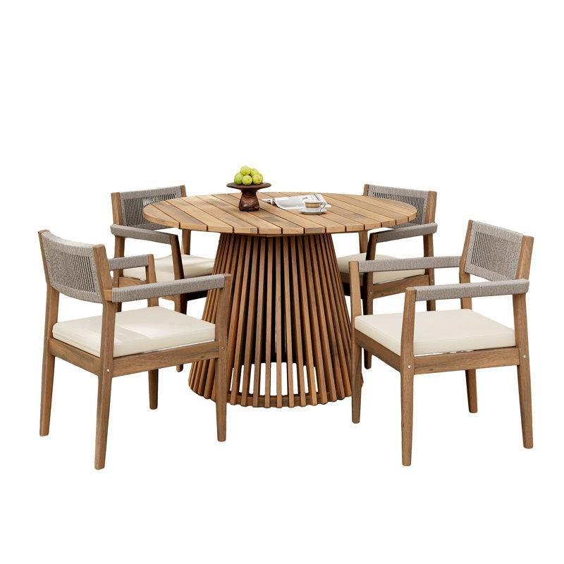 Teak Rengi Akasya Ağacı ve Dokuma Halatlı 4 Kişilik Minderli Bahçe Masa Takımı - 214392