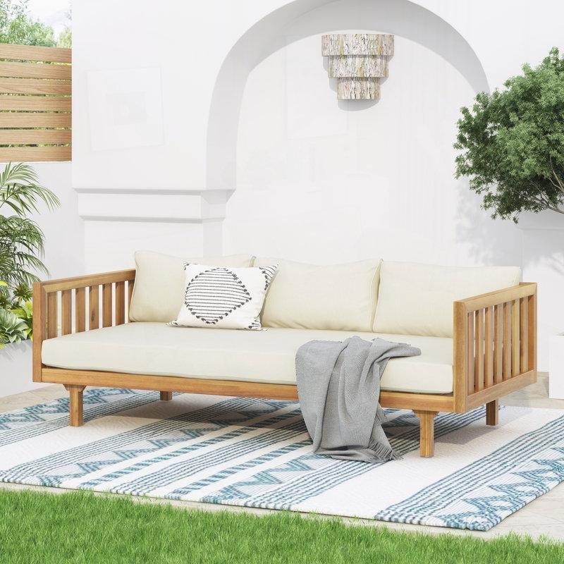 Teak Rengi Masif Akasya Ağacı Suya Dayanıklı Minderli Bahçe Palet Koltuk - 173 cm - 177605