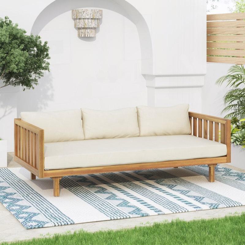 Teak Rengi Masif Akasya Ağacı Suya Dayanıklı Minderli Bahçe Palet Koltuk - 173 cm - 177605