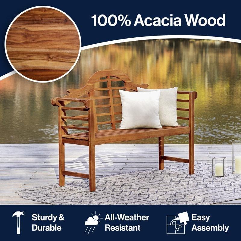 Teak Rengi Masif Akasya Ağacı Yüksek Sırtlı Bahçe Bankı - 130 cm - 172366