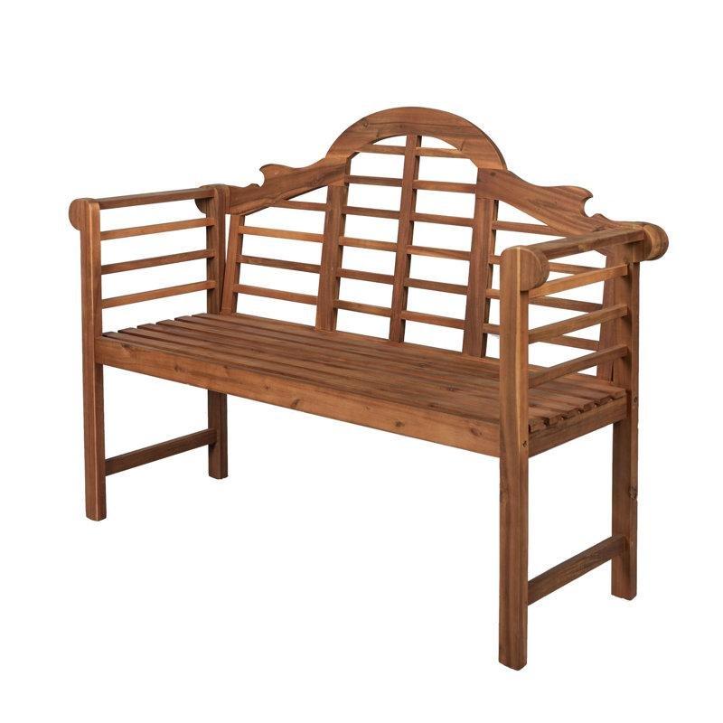 Teak Rengi Masif Akasya Ağacı Yüksek Sırtlı Bahçe Bankı - 130 cm - 172366
