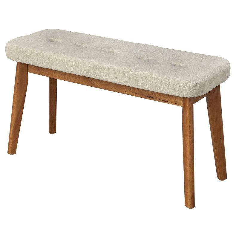 Teal Polyester Kumaş Kapitoneli Masif Ahşap Bacaklı Mid-Century Modern Bench - 85 cm - 164161