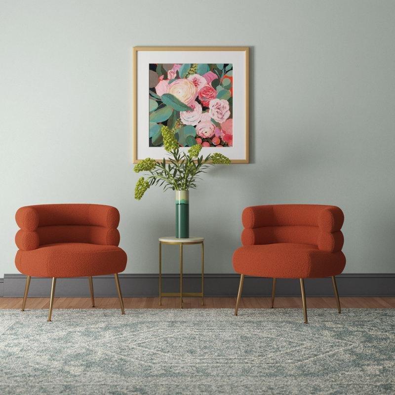 Teddy Kumaş Gold Metal Ayaklı 2li Set Yuvarlak Tekli Koltuk - 203935