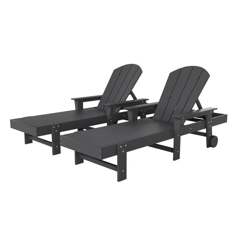 Tekerlekli Ayarlanabilir Plastik 2li Şezlong Seti - 198 cm - 171023