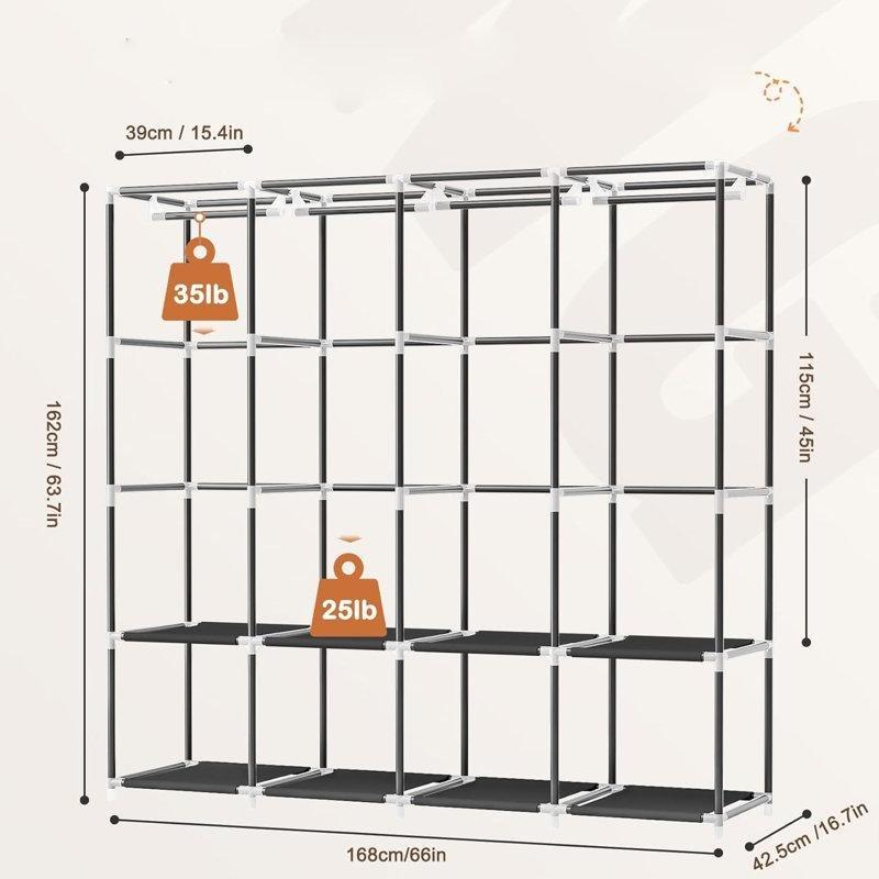 Tekerlekli Metal 8 Raflı 4 Askılıklı Portatif Bez Dolap - 182857