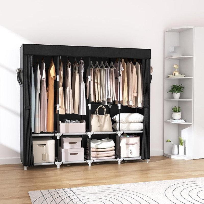 Tekerlekli Metal Profilli 4 Askılıklı ve Raflı Portatif Bez Dolap - 170x45x167 cm - 182927