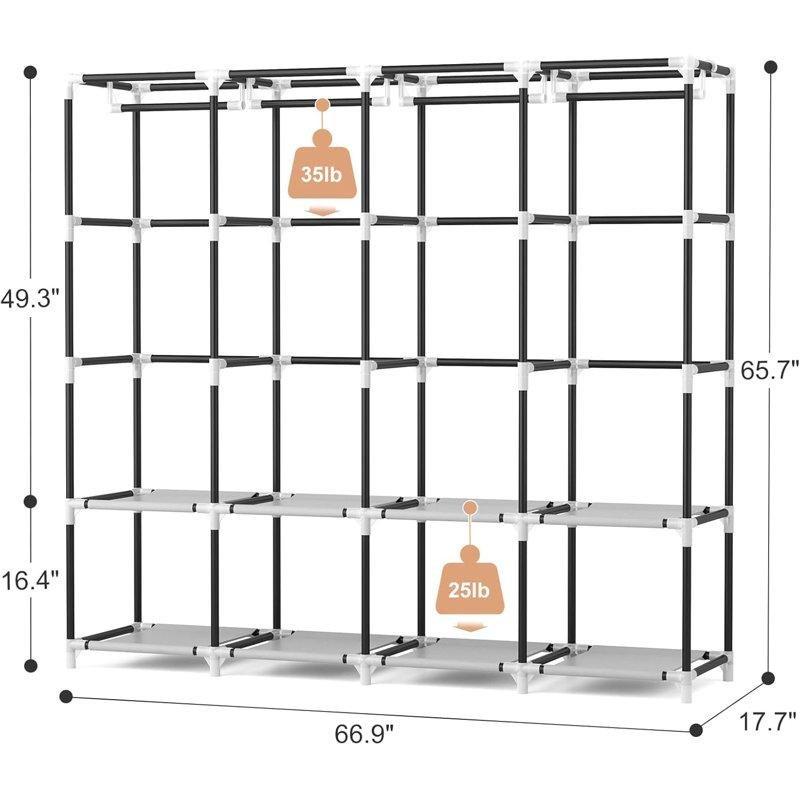 Tekerlekli Metal Profilli 4 Askılıklı ve Raflı Portatif Bez Dolap - 170x45x167 cm - 182927
