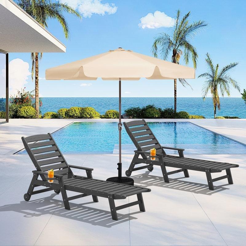 Tekerlekli ve Ayarlanabilir Sırtlıklı HDPE 2li Şezlong Seti - 171538