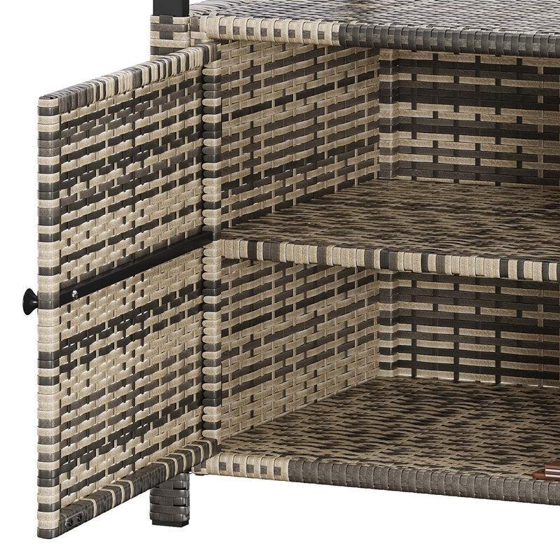 Temperli Cam Tablalı Hasır Tekerlekli Dolaplı Dış Mekan Servis Arabası - 100x50 cm - 178328