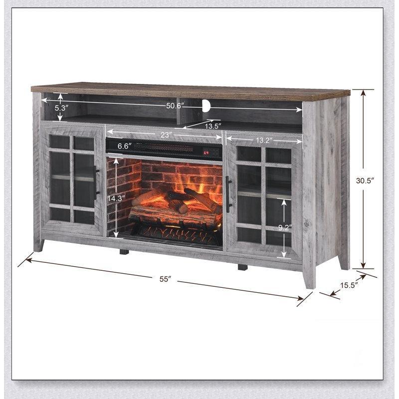 Temperli Cam ve Çelik Detaylı Elektrikli Şömineli Ahşap TV Ünitesi - 140 cm - 220036