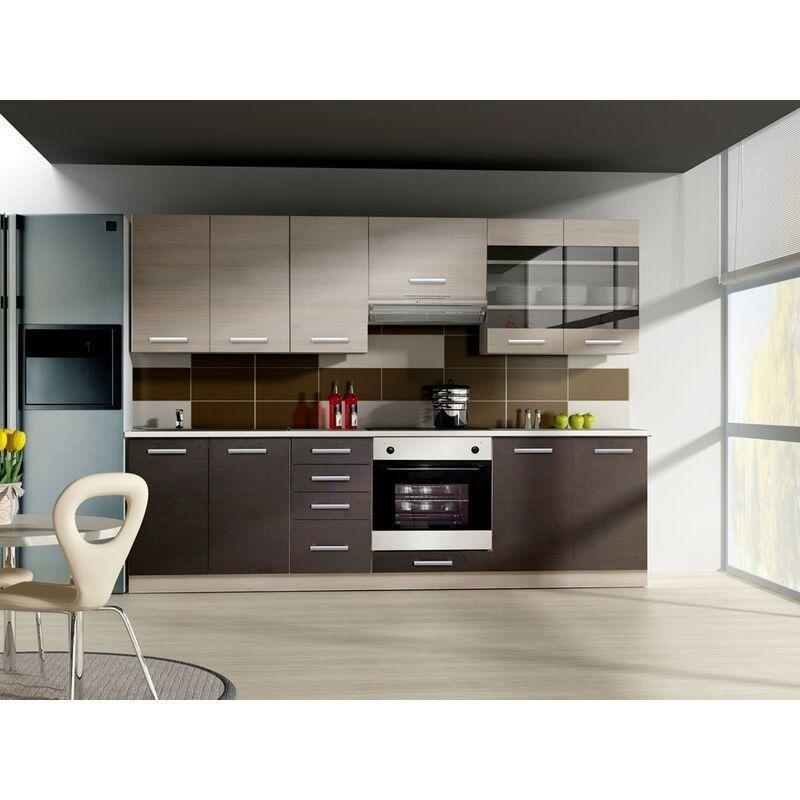 Temperli Camlı Koyu ve Açık Meşe Laminat Mutfak Modeli - 260 cm - 185982