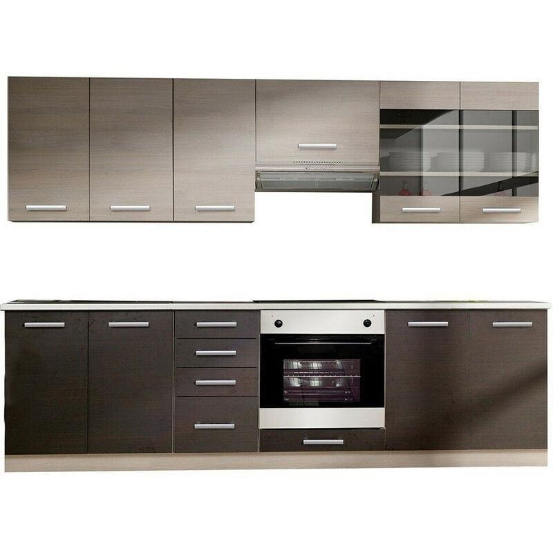Temperli Camlı Koyu ve Açık Meşe Laminat Mutfak Modeli - 260 cm - 185982