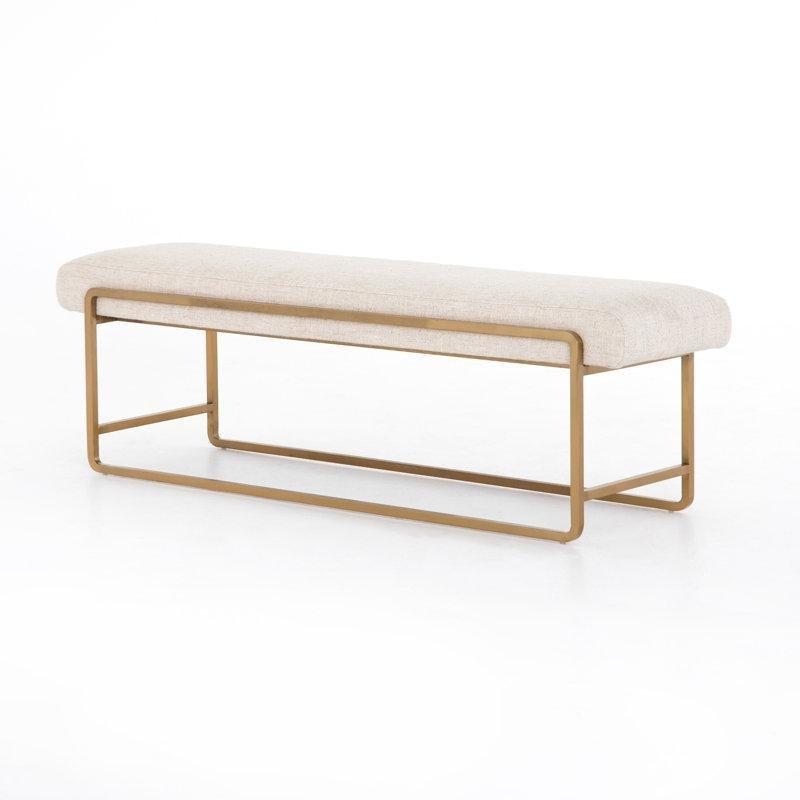 Thames Krem Metal Kızak Ayaklı Kumaş Döşemeli Bench - 153 cm - 164230