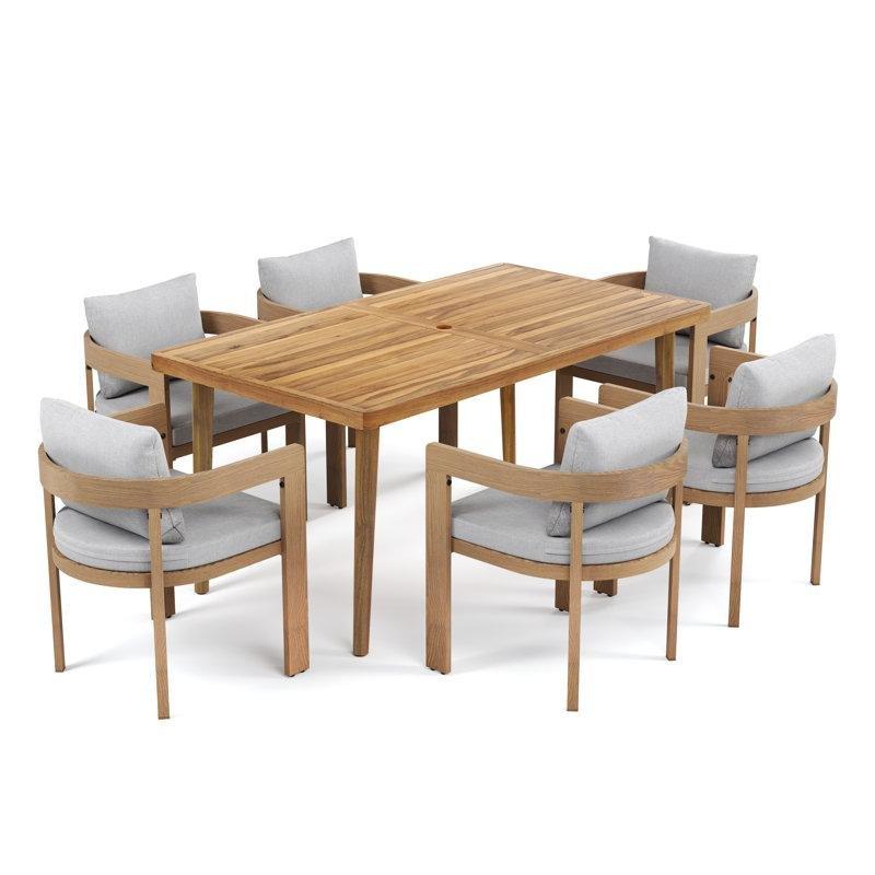 Tik Rengi Alüminyum ve Akasya Ağacı 6 Kişilik Şemsiye Delikli Bahçe Masa Takımı - 161x89 cm - 215322