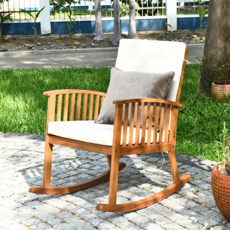 Tik Rengi Masif Akasya Ağacı Minderli Suya Dayanıklı Sallanan Sandalye - 64x91 cm - 219011
