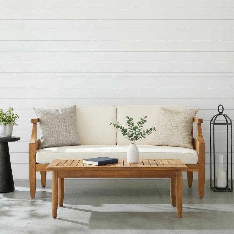Tik Rengi Masif Akasya Ağacı Minderli Yüzyıl Ortası Modern Bahçe Takımı - 212061