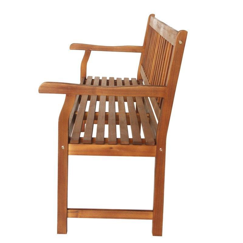 Tik Rengi Masif Akasya Ahşap Kolçaklı Vintage Bahçe Bankı - 151 cm - 172052