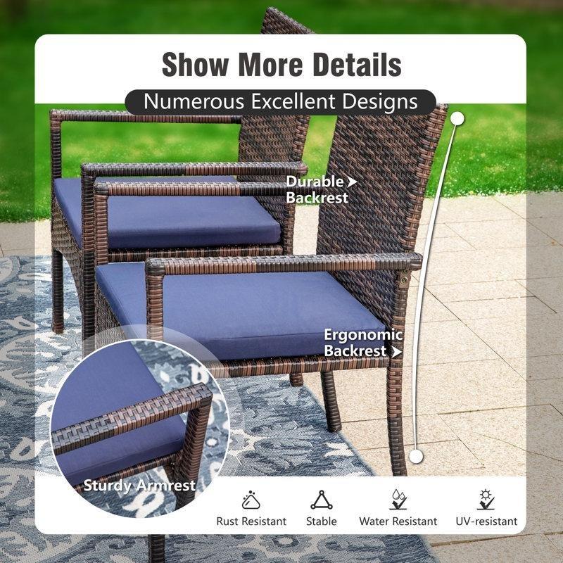 Tik Tabla Çelik ve Rattan Mavi Minderli 6 Kişilik Bahçe Masa Takımı - 215126
