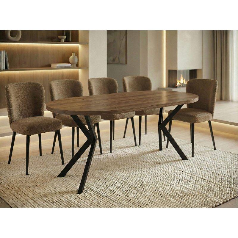Tobacco Franklin Ceviz Metal Ayaklı Açılabilir Yuvarlak Bohem Yemek Masası - 100-180 cm - 235338
