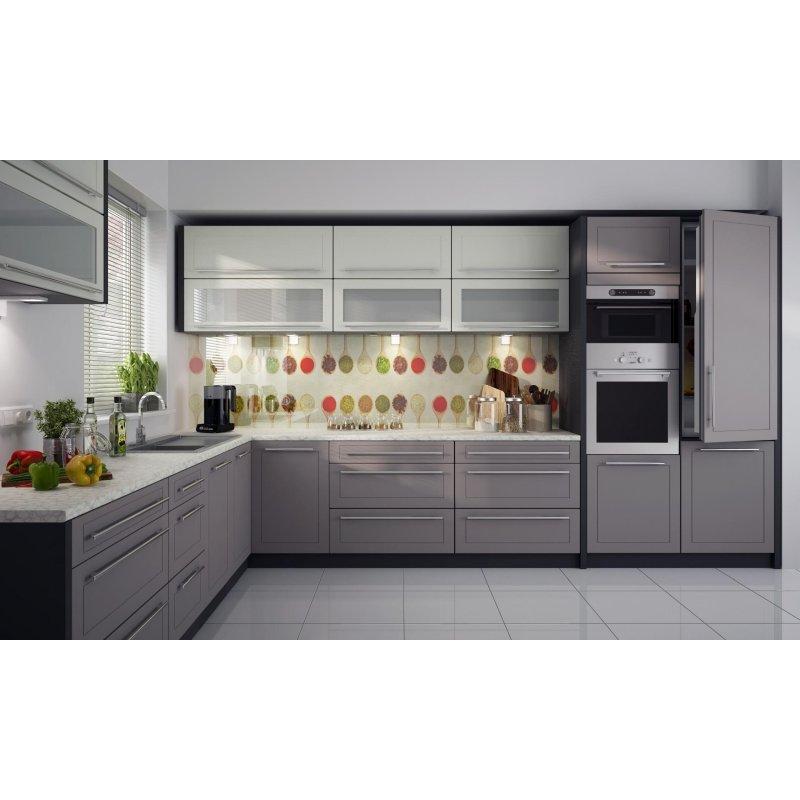 Toz Gri ve Vanilya MDF L Şeklinde Soft-Close 14 Parça Mutfak Modelleri - 256x385 cm - 185267
