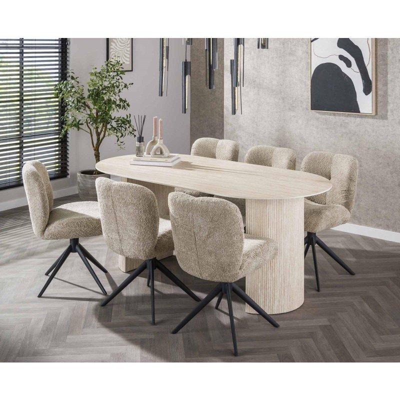 Traverten Görünümlü Seramik Dalga Profilli Oval Bohem Yemek Masası - 180 cm - 235944