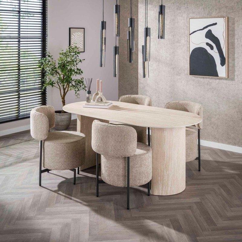 Traverten Sinterlenmiş Taş Oval Retro Bohem Yemek Masası - 180 cm - 236892