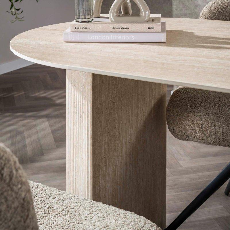 Traverten Sinterlenmiş Taş Oval Retro Bohem Yemek Masası - 180 cm - 236892