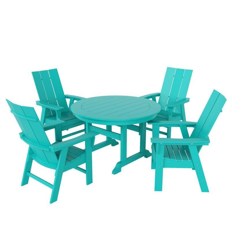 Turkuaz Adirondack Tarzı Şemsiye Delikli Yuvarlak Plastik Bahçe Masa Takımı - 120 cm - 214777
