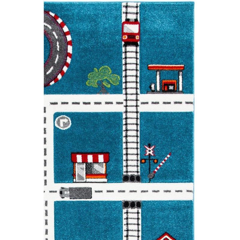 Turkuaz Fildişi Polipropilen Leke Tutmaz Ulaşım Temalı Oyun Halısı - 122x183 cm - 182632