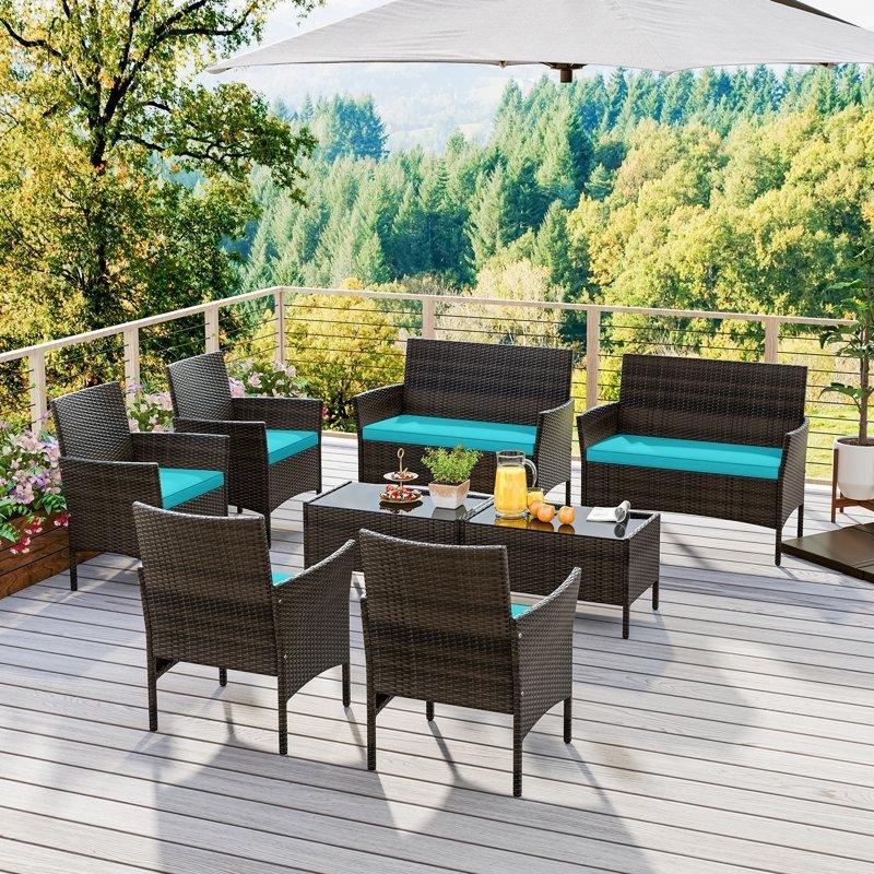 Turkuaz Minderli Karışık Kahverengi Rattan 8 Kişilik 8 Parça Modüler Bahçe Takımı - 210289