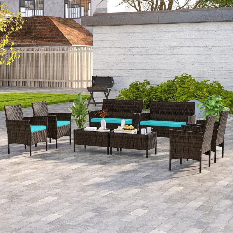 Turkuaz Minderli Karışık Kahverengi Rattan 8 Kişilik 8 Parça Modüler Bahçe Takımı - 210289