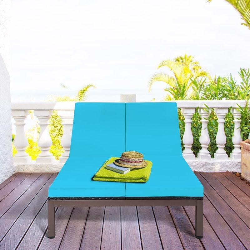 Turkuaz PE Rattan Çelik Çift Kişilik Tekerlekli Ayarlanabilir Şezlong - 206x127 cm - 171076