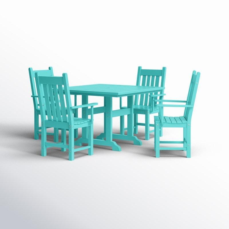 Turkuaz Plastik Şemsiye Delikli 4 Kişilik Bahçe Masa Takımı - 110x110 cm - 214491
