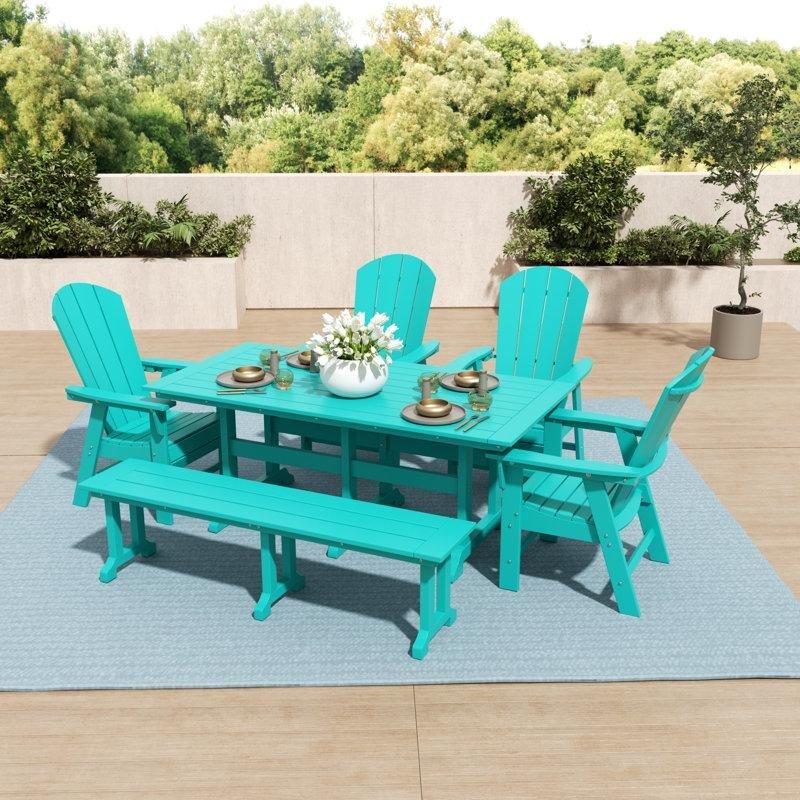 Turkuaz Plastik Şemsiye Delikli 6 Kişilik Adirondack Bahçe Masa Takımı - 214876