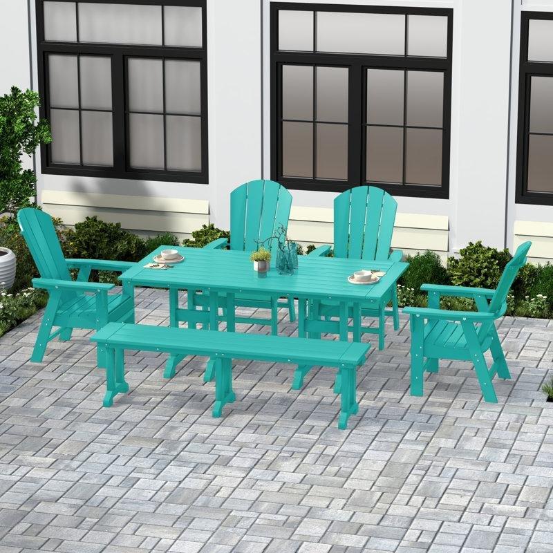 Turkuaz Plastik Şemsiye Delikli 6 Kişilik Adirondack Bahçe Masa Takımı - 214876